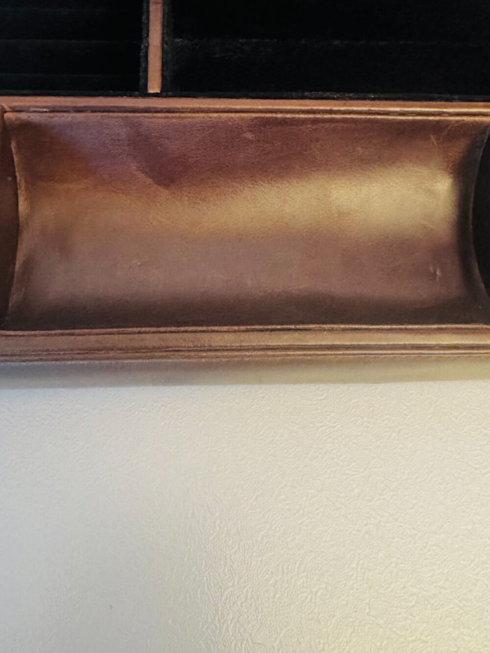 Vtg Leather Dresser Jewelry Box Rare Storage Holder Black Velvet Lining READ - Picture 11 of 16